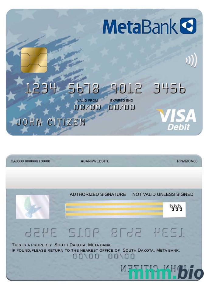 USA South Dakota, Metabank, przykład karty visa w formacie PSD